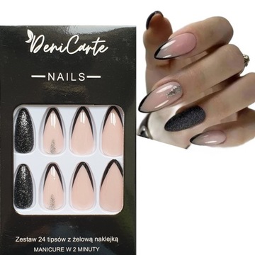 НАКЛАДКИ ДЛЯ ИСКУССТВЕННЫХ НОГТЕЙ УЗОРЫ ЧЕРНЫЕ ФРАНЦУЗСКИЕ БЛЕСКИ 24 ШТ.