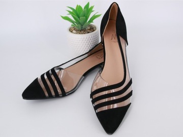 BALERINY DAMSKIE ZAMSZOWE W SZPIC SILIKONOWE SANDAŁY CZARNE 42