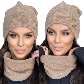 CZAPKA DAMSKA ZIMOWA NA ZIMĘ CIEPŁA WYGODNA GRUBA SPORTOWA KOBIECA BEŻOWA