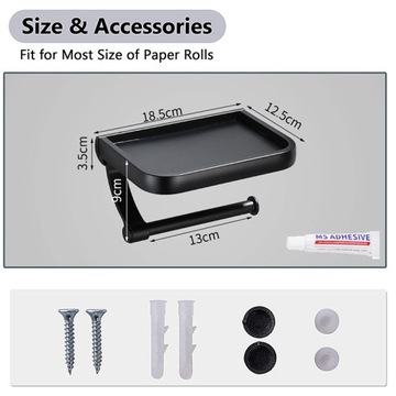 ДЕРЖАТЕЛЬ ДЛЯ ТУАЛЕТНОЙ БУМАГИ С ПОЛКОЙ, LOFT ЧЕРНЫЙ МАТОВЫЙ