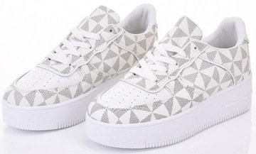 DAMSKIE BUTY SPORTOWE NA PLATFORMIE MODNE SNEAKERSY SKÓRZANE