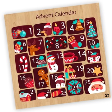 NAKLEJKI ŚWIĄTECZNE ADWENTOWY KALENDARZ 52 10x10