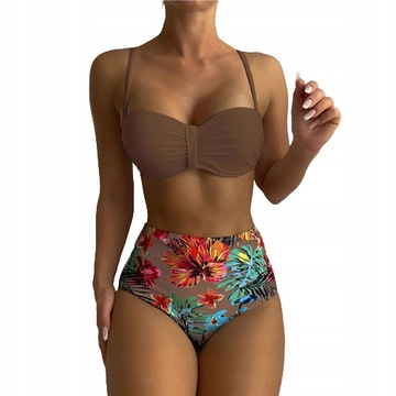 STRÓJ KĄPIELOWY BIKINI WYSOKI STAN KWIATY S 36 M L