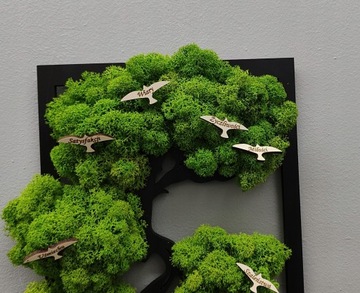 Дерево бонсай с мхом День бабушки и дедушки, гравюра с птицами, 37x24