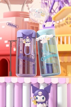 Бутылка для воды Sanrio Kawaii Kuromi Cinnamoroll, 350 мл, прозрачная соломенная трита