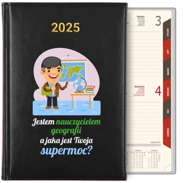 KALENDARZ TERMINARZ KSIĄŻKOWY A5 2025 PREZENT DLA NAUCZYCIELEM GEOGRAFI WZ