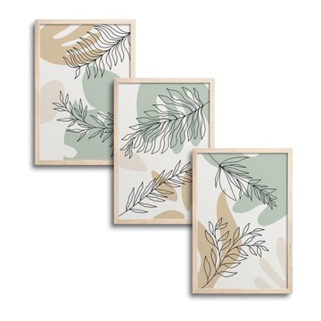 3x 30x40 CM ZESTAW TRZY OBRAZY PLAKATY W RAMIE DREWNIANEJ BOHO KSZTAŁTY