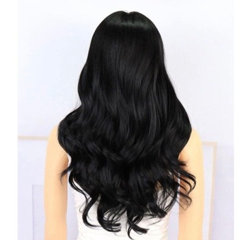 PERUKA DAMSKA WŁOSY DŁUGIE CZARNE FALE SZTUCZNE SYNTETYCZNE 65 CM Z GRZYWKĄ