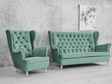 SOFA USZAK 2 osob + FOTEL USZAK styl skandynawski