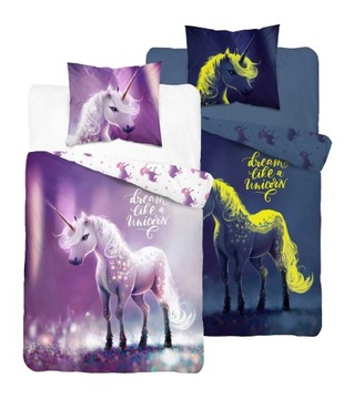 Pościel Świecąca w ciemności Fluo Koń Jednorożec Unicorn 140x200