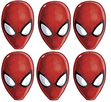 Maski papierowe Urodzinowe Spiderman 6 sztuk