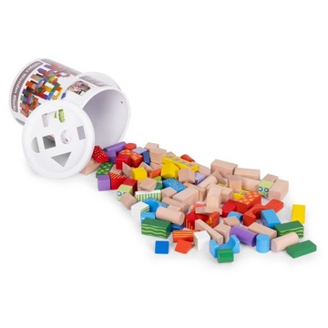ДЕРЕВЯННЫЕ БЛОКИ 100 ШТ. ЦВЕТНЫЕ СОРТИРОВКИ ВЕДРО ECOTOYS