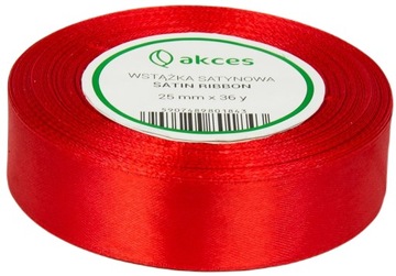 WSTĄŻKA TASIEMKA SATYNOWA CZERWONA ŚWIĘTA 25MM 22M