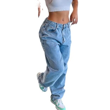 Jeansy Spodnie Jeansowe Damskie Szerokie Wysoki,S