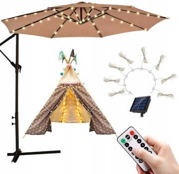 Lampki Solarne Girlandy Patio Parasol Światła LED