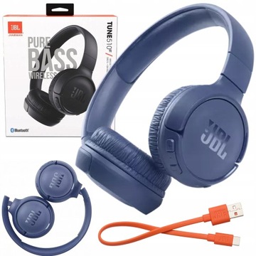 SŁUCHAWKI BEZPRZEWODOWE JBL 510BT NAUSZNE Z MIKROFONEM BLUETOOTH NIEBIESKIE