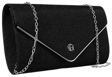 Rovicky czarna kopertówka damska brokatowa elegancka + łańcuszek na ramię
