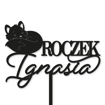 TOPPER NAPIS NA TORT ROCZEK DEKORACJA LIS czarny