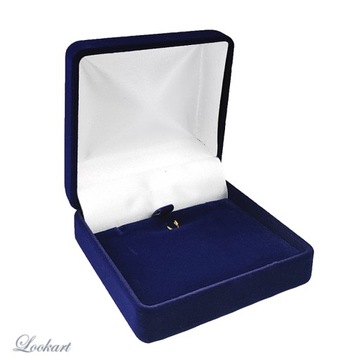 Granatowe pudełko welurowe na mały komplet biżuterii kolczyki i wisiorek