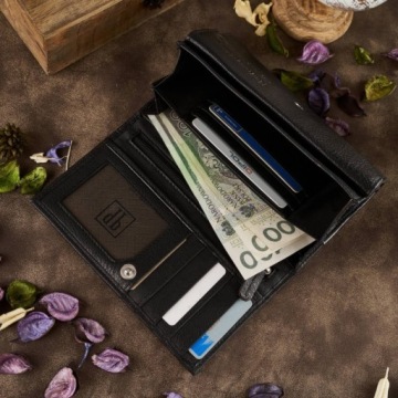 ЧЕРНЫЙ ЖЕНСКИЙ КОШЕЛЕК ИЗ НАТУРАЛЬНОЙ КОЖИ RFID