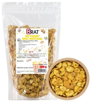 BÓB PRAŻONY MIÓD i MUSZTARDA 500g Przekąska chipsy z bobu chrupiące