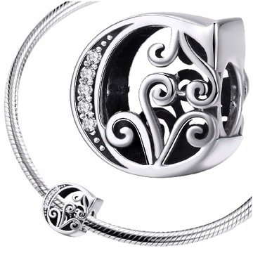 CHARMS LITERKA C srebro 925 zawieszka koralik S925 gałązki beads cyrkonie