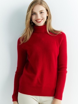 SWETER 100% WEŁNA MERINO GOLF CZERWONY XXL