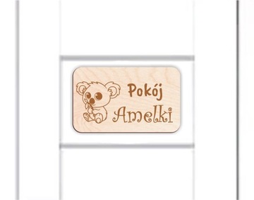 Drewniana TABLICZKA na drzwi pokoju z DOWOLNYM imieniem dziecka KOALA