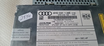 AUDI A6 A7 A8 ZMIENIARKA PŁYT DVD 4H0035108E