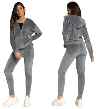 DRES damski ROZPINANY WELUR komplet szary 91 3XL