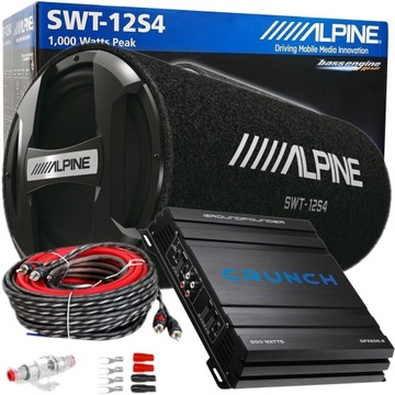 TUBA BASOWA BASSREFLEX ALPINE SWT-12S4 + WZMACNIACZ CRUNCH GPX600.2 + KABLE