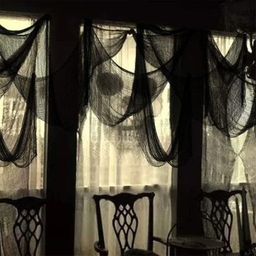 ДЕКОРАТИВНАЯ ШТОРА ЧЕРНАЯ СЕТКА 76X196 СМ ПОКРЫТИЕ НА ХЭЛЛОУИН СКАТЕРТЬ