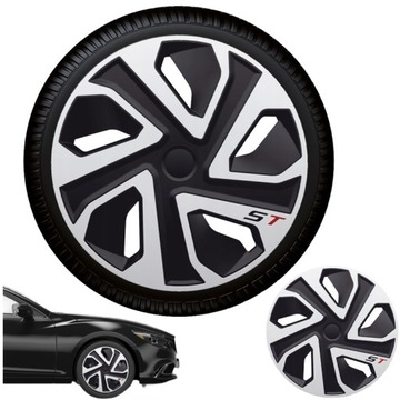 KOŁPAKI 16 SILVER BLACK komplet 4 szt. UNIWERSALNE wszystkie MARKI do auta