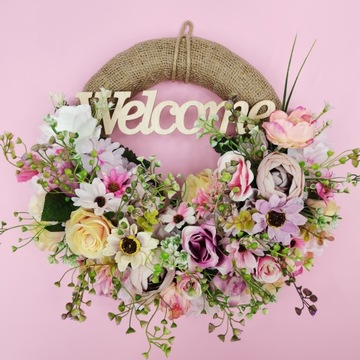 Весенние летние цветы дверной венок ДОБРО ПОЖАЛОВАТЬ