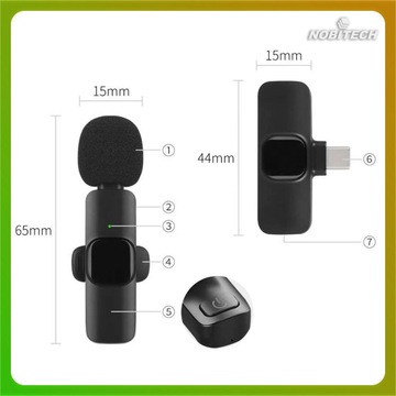 MIKROFON BEZPRZEWODOWY KRAWATOWY DO TELEFONU MINI USB-C 2 SZTUKI ZESTAW