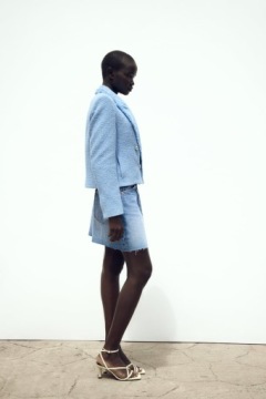 Синий твидовый пиджак-сюртук ZARA 36