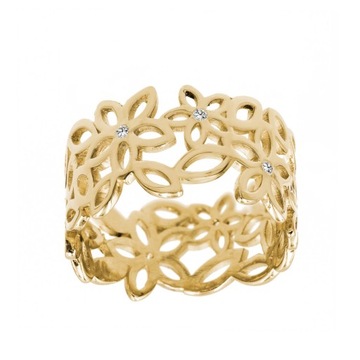 Złoty pierścionek ażurowy kwiatki 585 cyrkonie