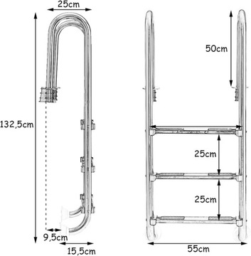 Трехступенчатая лестница для бассейна Costway, 132 см