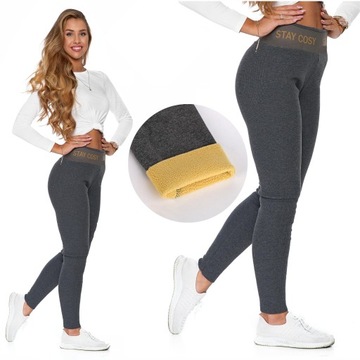 Legginsy Damskie Ocieplane Grube Getry Prążkowane Ciepłe Modne MORAJ L/XL