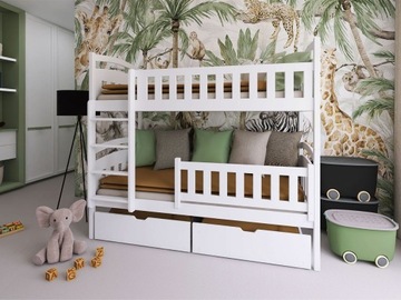 Białe ŁÓŻKO piętrowe IGNAŚ 90x200 z 2 pojemnikami