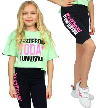 KOMPLET Sportowy LETNI T-Shirt Leginsy NAPISY 176
