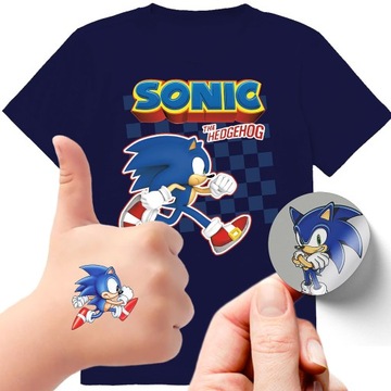 ZESTAW 3W1 KOSZULKA DLA DZIECI TATUAŻE NAKLEJKI SONIC 152 JAKOŚĆ
