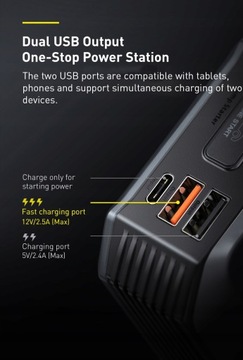Автомобильный стартер Baseus 20000 мАч Power Bank 2000A