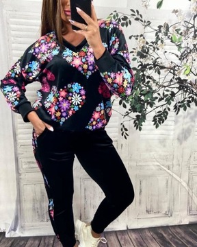 ŚWIETNY DRES WELUR PRINT KWIATY 4XL 48 50