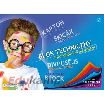 Blok techniczny A3 10k z kolorowymi kartkami KRESK