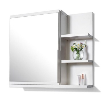 Szafka łazienkowa z lustrem, Szafka wisząca z półkami biała prawa