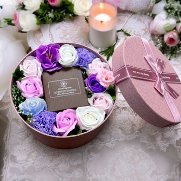 FLOWERBOX МЫЛО ЦВЕТЫ СО СВЕЧАМИ ПОДАРОЧНАЯ КОРОБКА ПОДАРОЧНЫЕ ЦВЕТЫ TT94