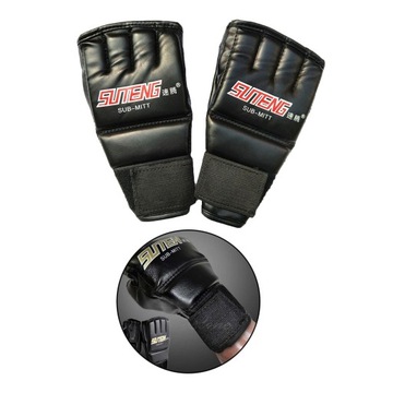 Кожаные спарринговые перчатки d-Open Palm для тайского бокса для взрослых, черные 3