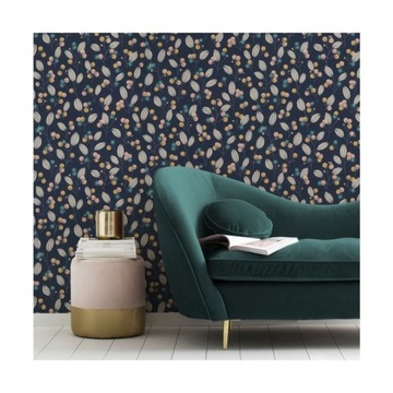 ТЕМНО-СИНИЕ МОЮЩИЕСЯ ВИНИЛОВЫЕ ОБОИ С ПЕРЕНОСОМ ЛИСТЬЕВ RASCH 463088