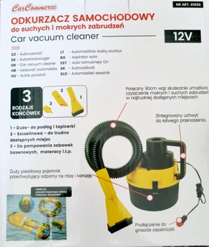 АВТОМОБИЛЬНЫЙ ПЫЛЕСОС 100 Вт БЕЗРЕШНИК ДЛЯ ВОДЫ МОЩНЫЙ ФИЛЬТР CE Polish